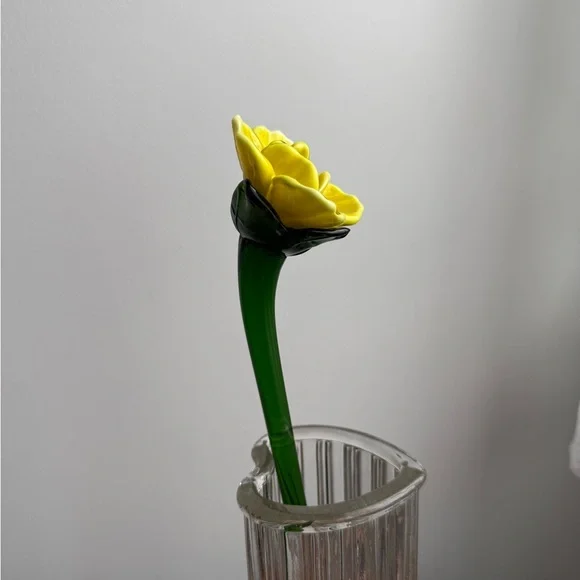 2 Murano Blown Glass 12” Flowers Yellow Green Vintage Decor - Picture 10 of 16